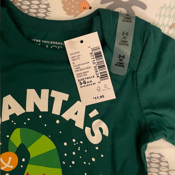 The Children's Place Green Santa's Helper Christmas Elf Bodysuit Onesie 3-6M NWT - Picture 4 of 4
